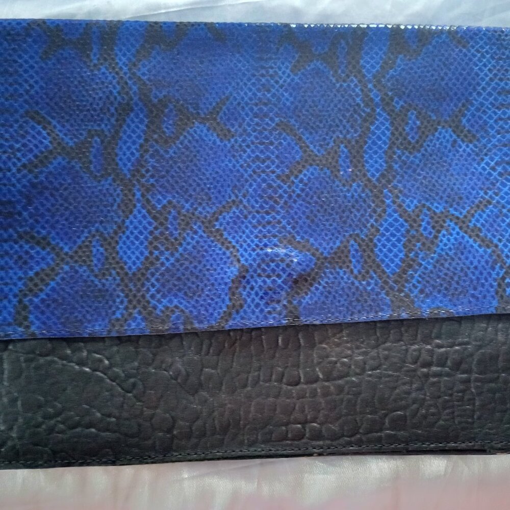 M. Andonia Los Angeles Blue Snake Skin & Leather Clutch Bag